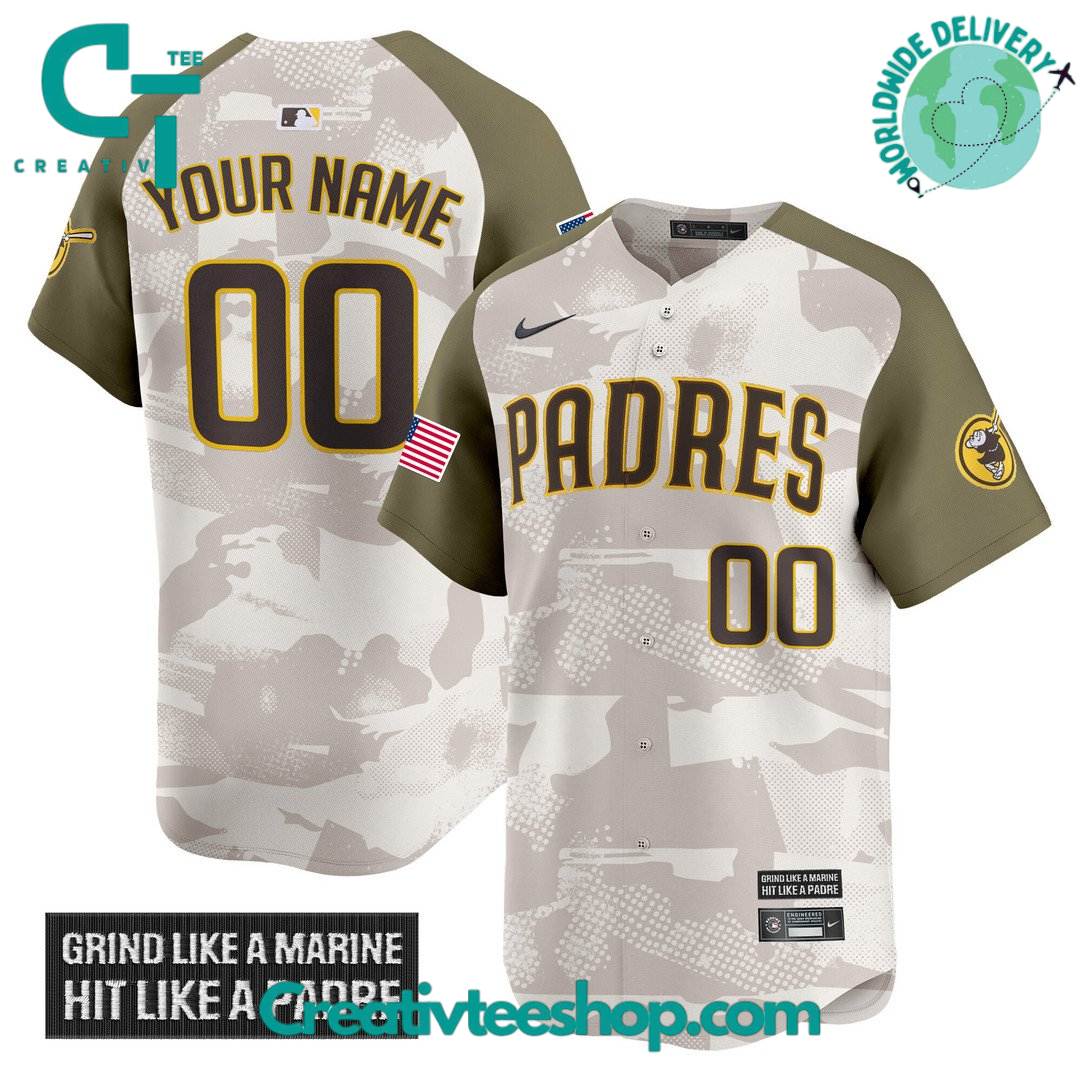 San Diego Padres 2025 Armed Forces Day Personalized Camo Baseball Jersey