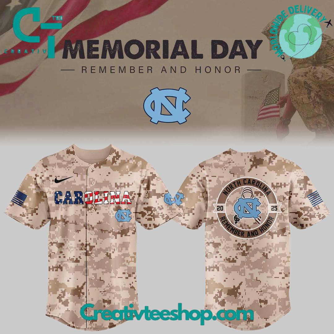 North Carolina Tar Heels Memorial Day “Remember and Honor” Camo Baseball Jersey