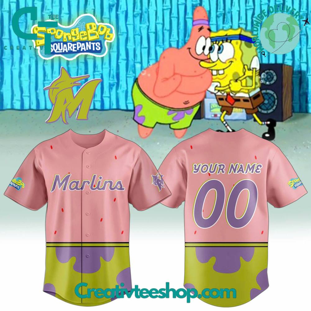 Miami Marlins x SpongeBob Squarepants Personalized Baseball Jersey