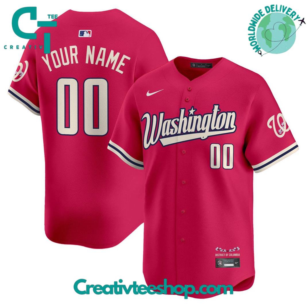 Washington Nationals Cherry Blossom Design Personalized Baseball Jersey