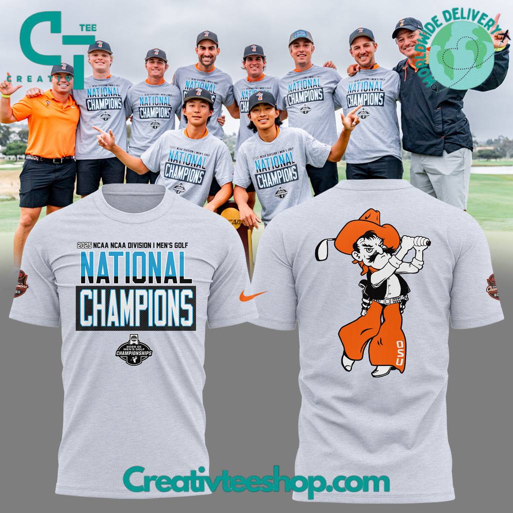 Oklahoma State Cowboys 2025 NCAA Men’s Golf National Champions Grey Tee