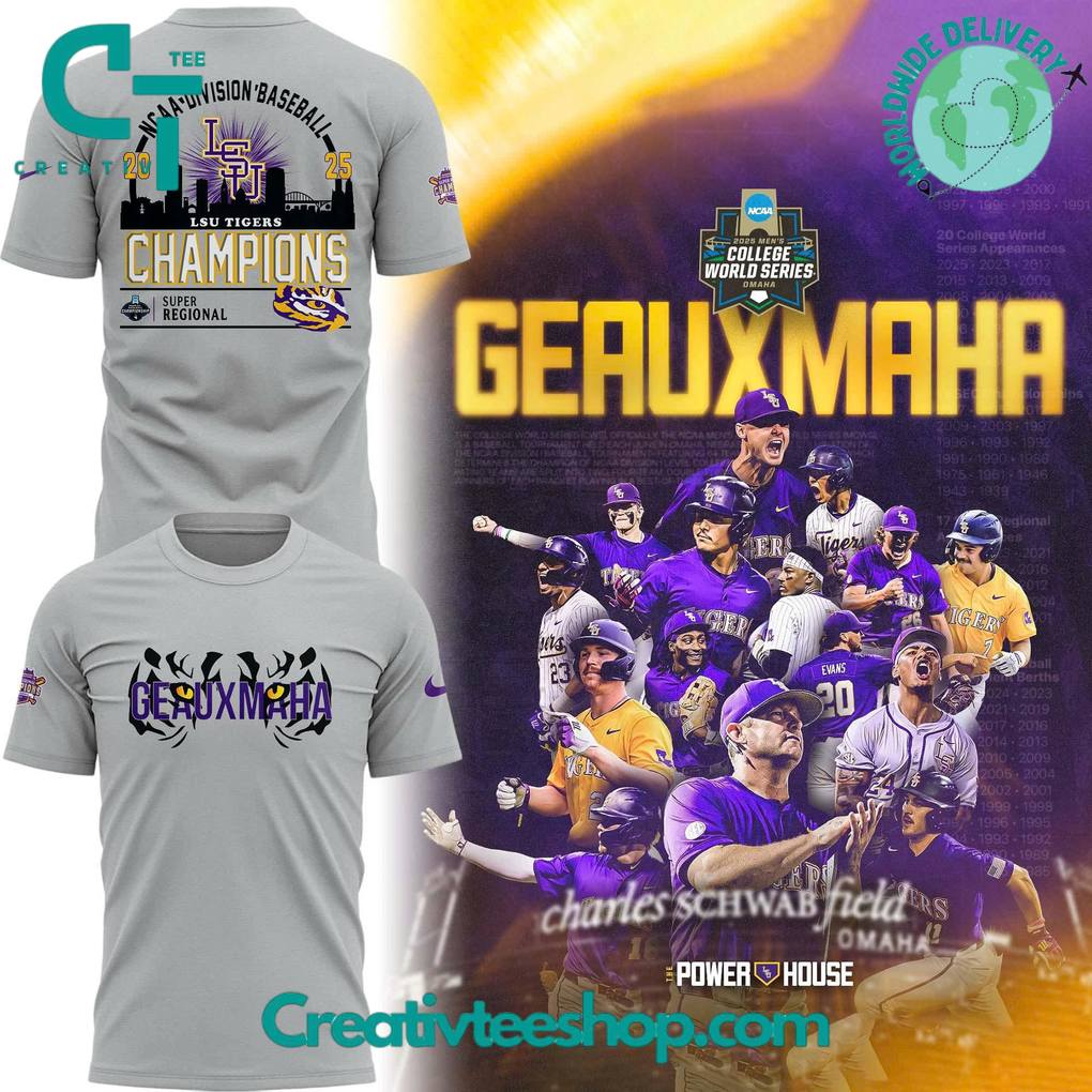 LSU Tigers Baseball Super Regional Champions 2025 Special Grey Tee
