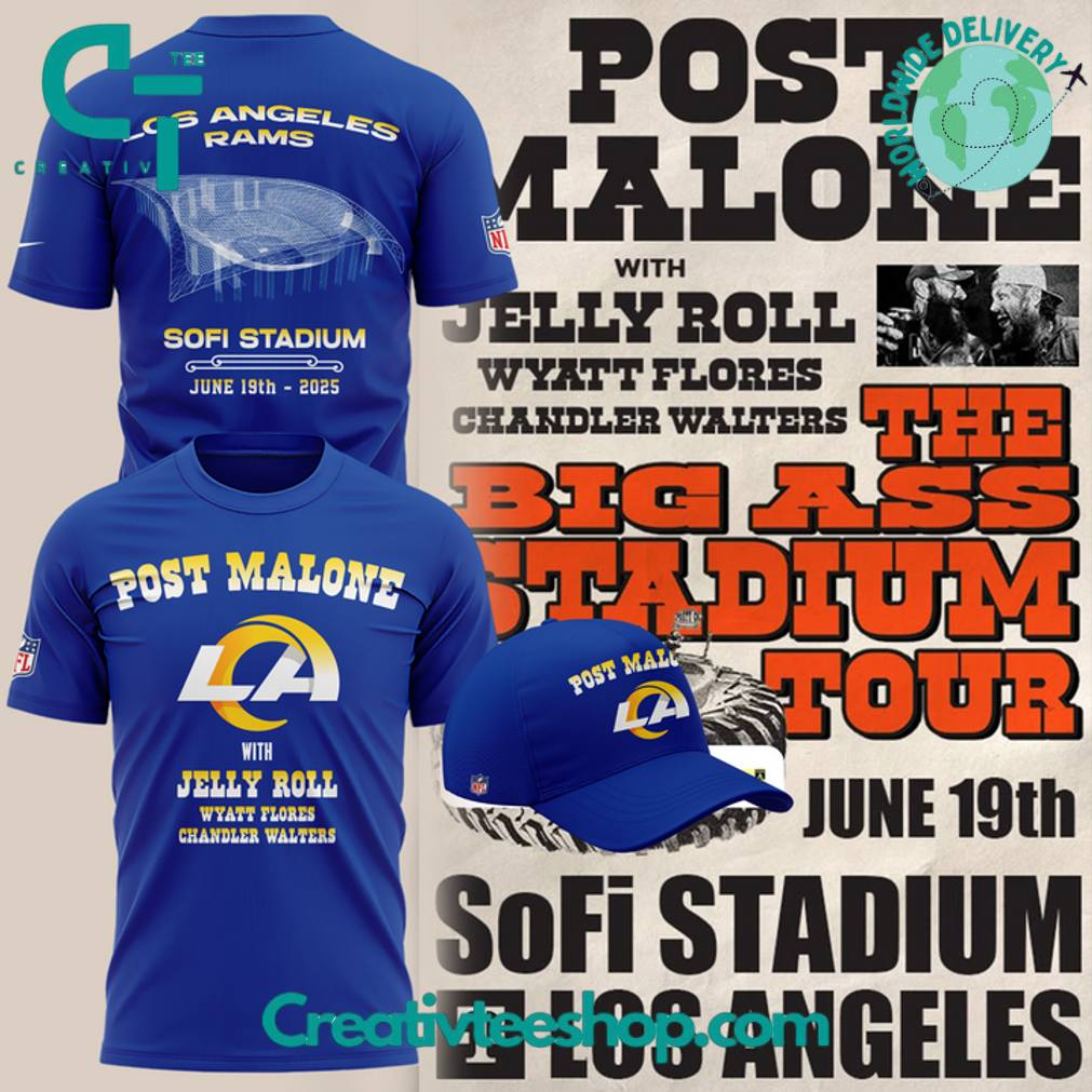 Los Angeles Rams x Post Malone The Big Ass Stadium Tour 2025 Special Blue Shirt