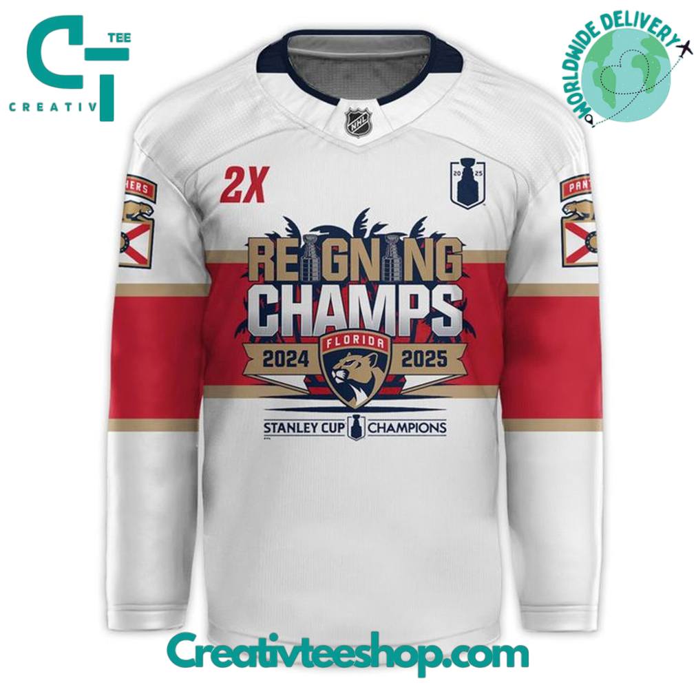 Florida Panthers 2025 Stanley Cup Champions Custom White Hockey Jersey
