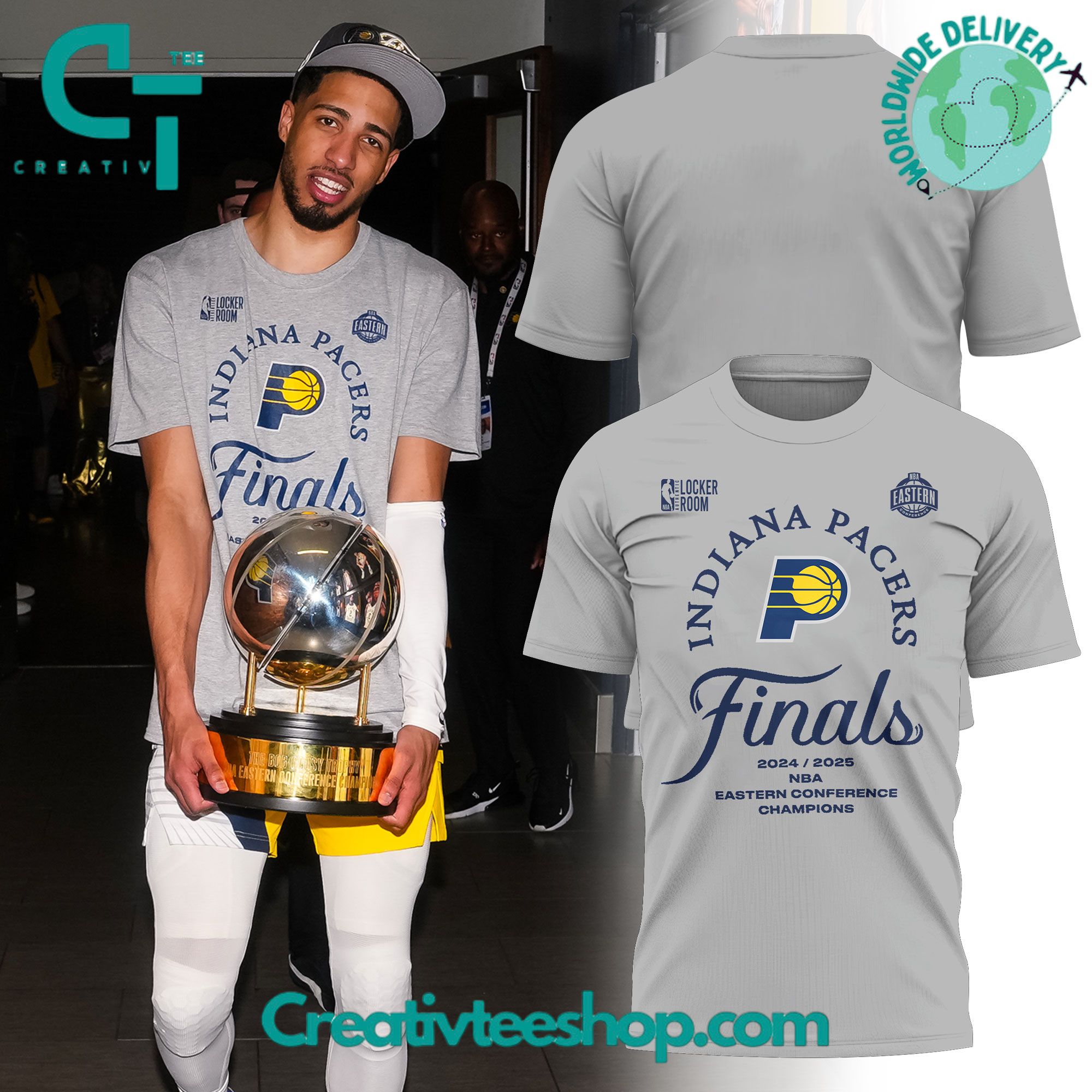Indiana Pacers 2024-25 Eastern Conference Champions Special Grey Tee