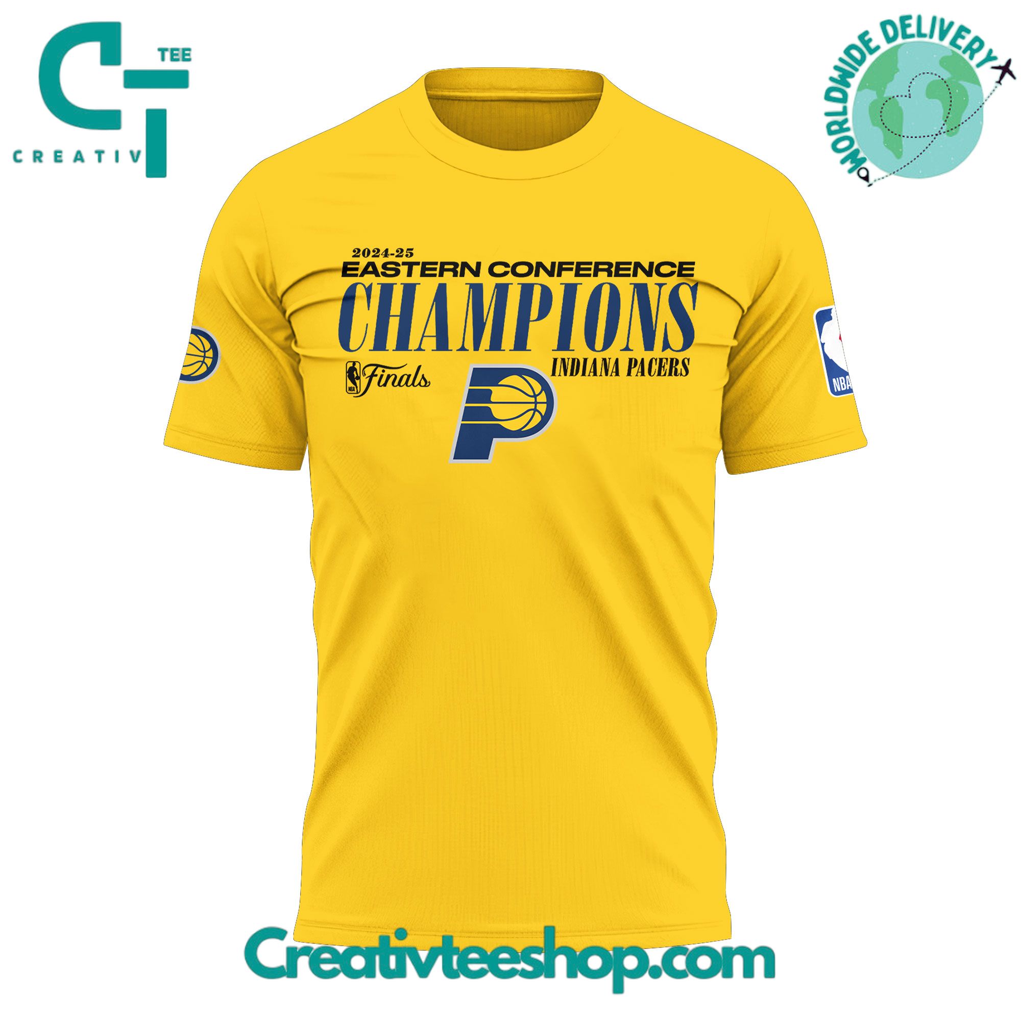Indiana Pacers 2024-25 Eastern Conference Champions Yellow Tee