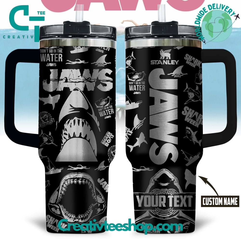 Jaws Movie Laser-Engraved Personalized Tumbler 40oz with Handle