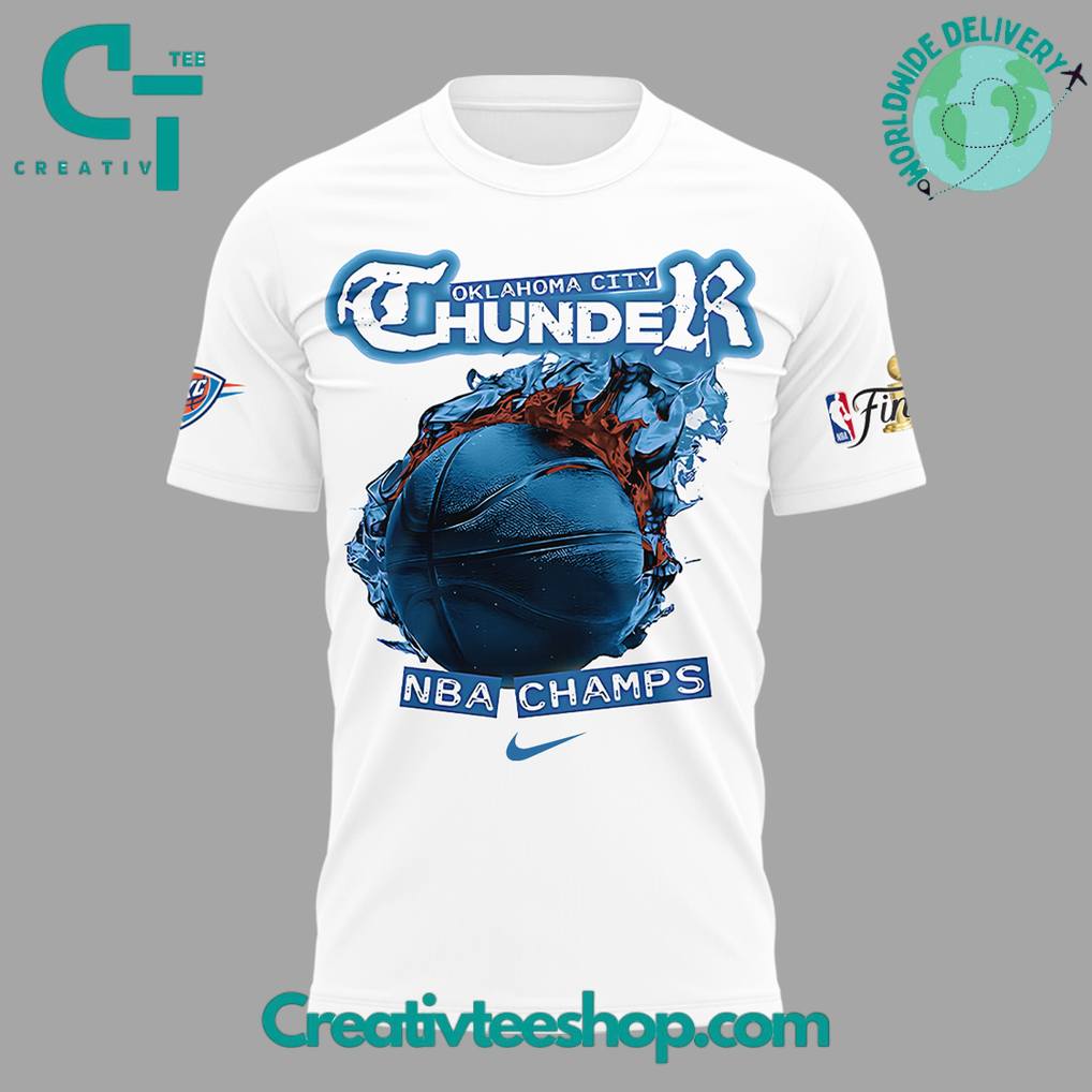Oklahoma City Thunder 2025 NBA Champs Celebration White Tee
