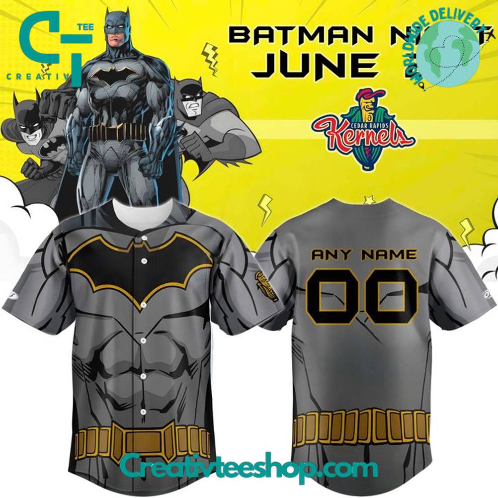 Cedar Rapids Kernels x Batman Night Personalized Baseball Jersey