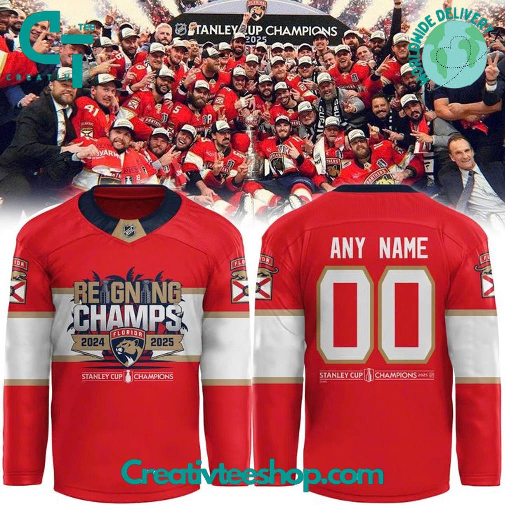 Florida Panthers 2025 Stanley Cup Champions Custom Red Hockey Jersey