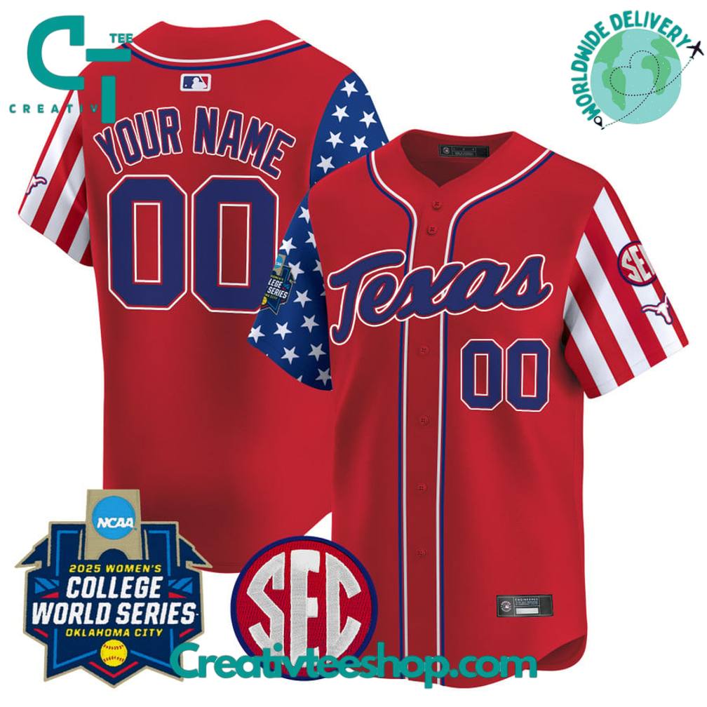 Texas Longhorns Softball 2025 Independence Day College World Series Baseball Jersey