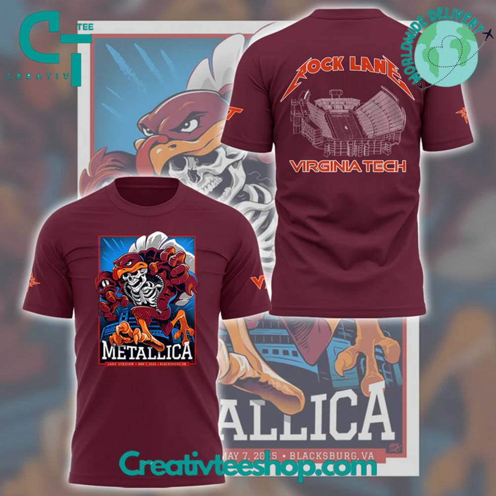 Virginia Tech Hokies x Metallica M72 World Tour Lane Rocked Special Tee