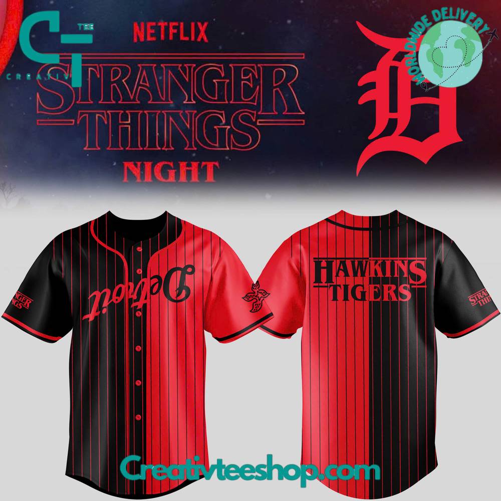 Detroit Tigers x Stranger Things Night Special Baseball Jersey