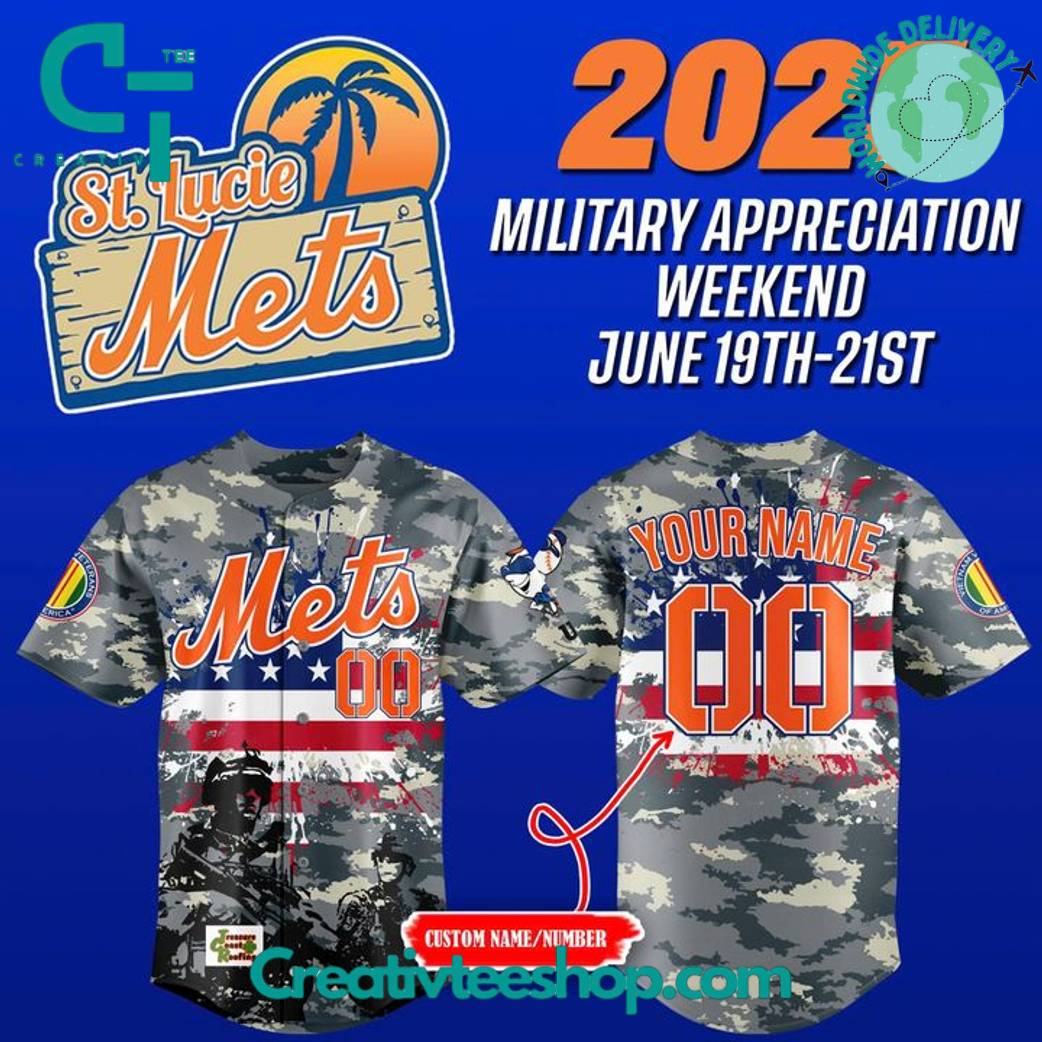 St. Lucie Mets x 2025 Military Appreciation Weekend Grey Camo Baseball Jersey