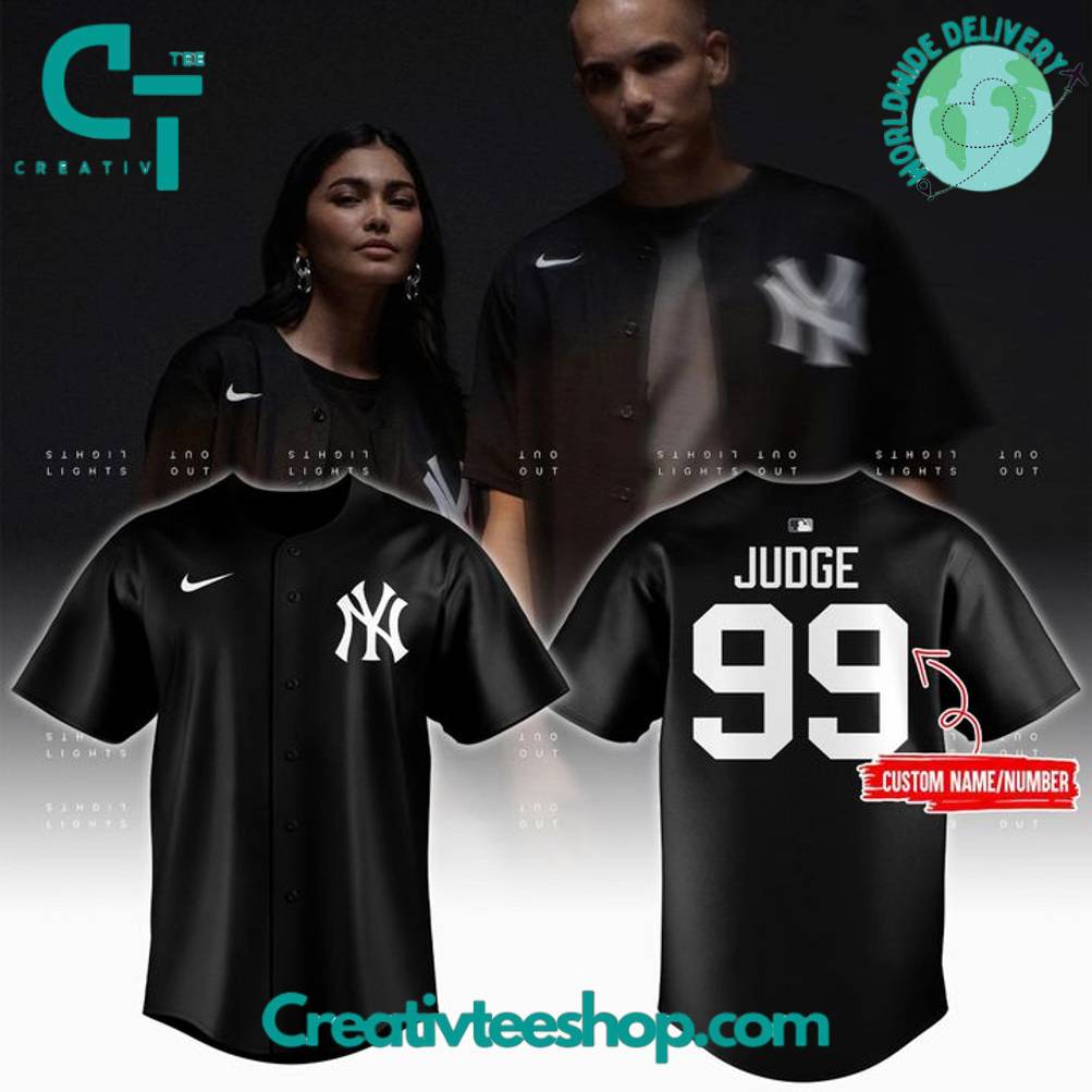 New York Yankees Aaron Judge Black Lights Out Baseball Jersey