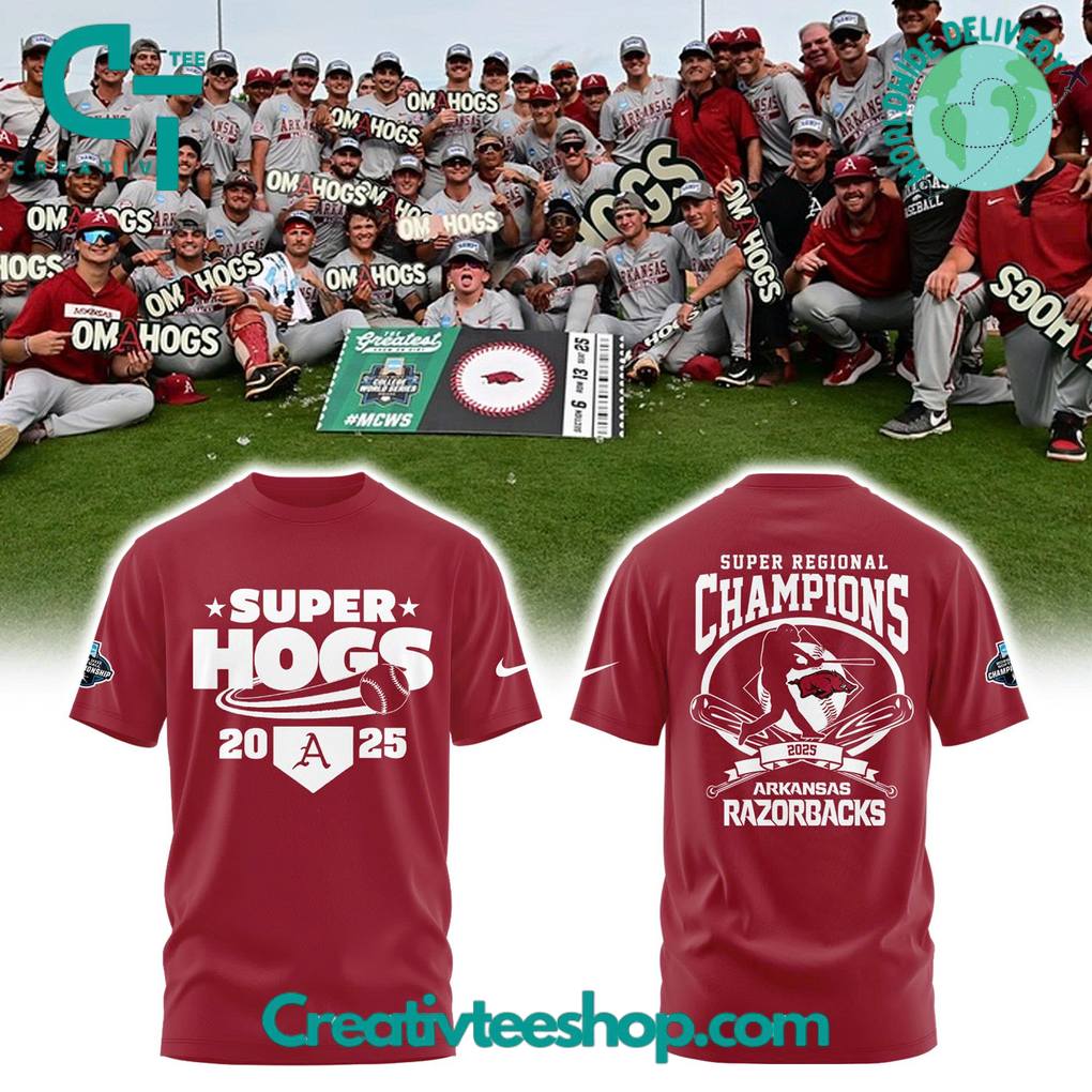 Arkansas Razorbacks Baseball SUPERHOGS Regional Champions 2025 Tee