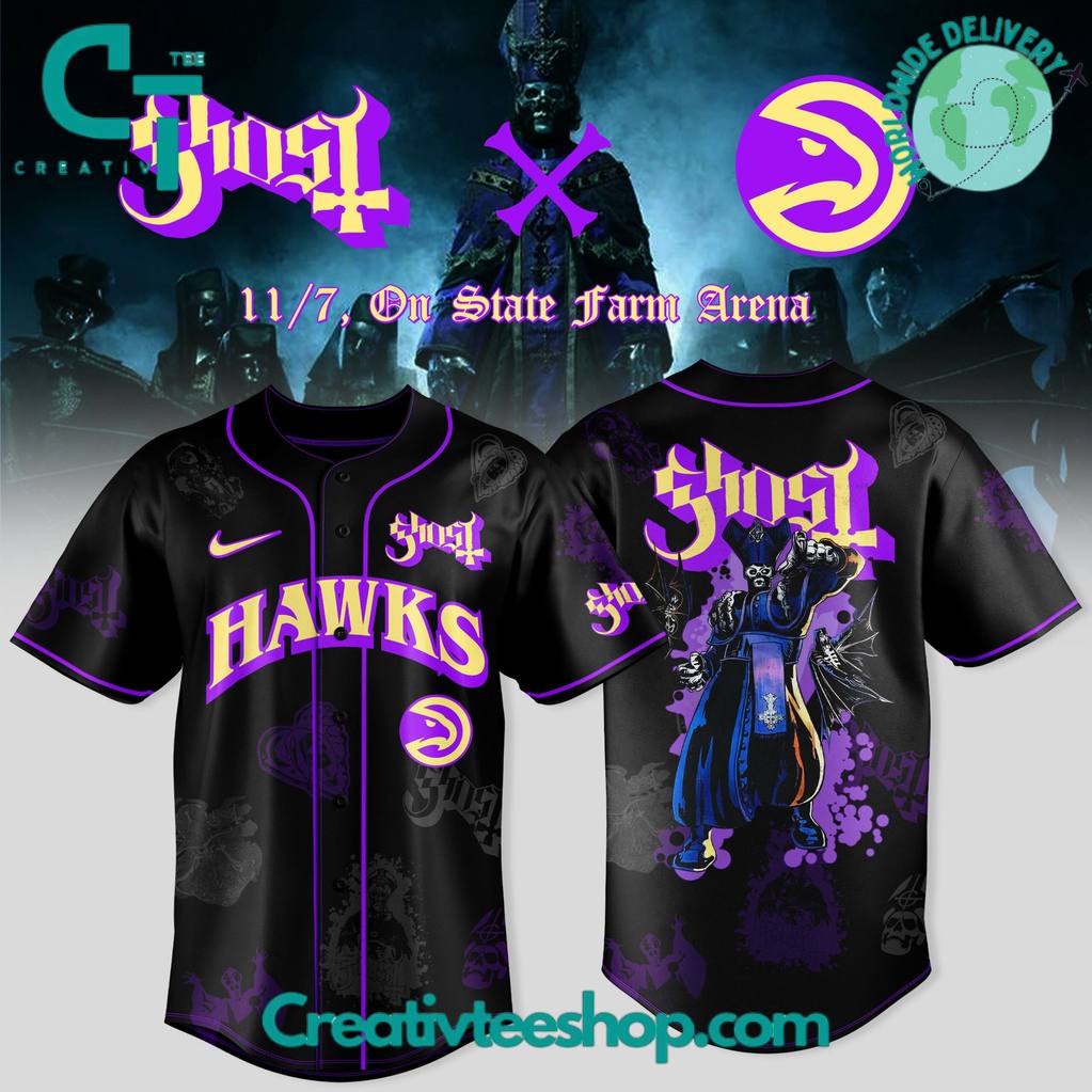 Atlanta Hawks x Ghost Band World Tour 2025 Special Baseball Jersey