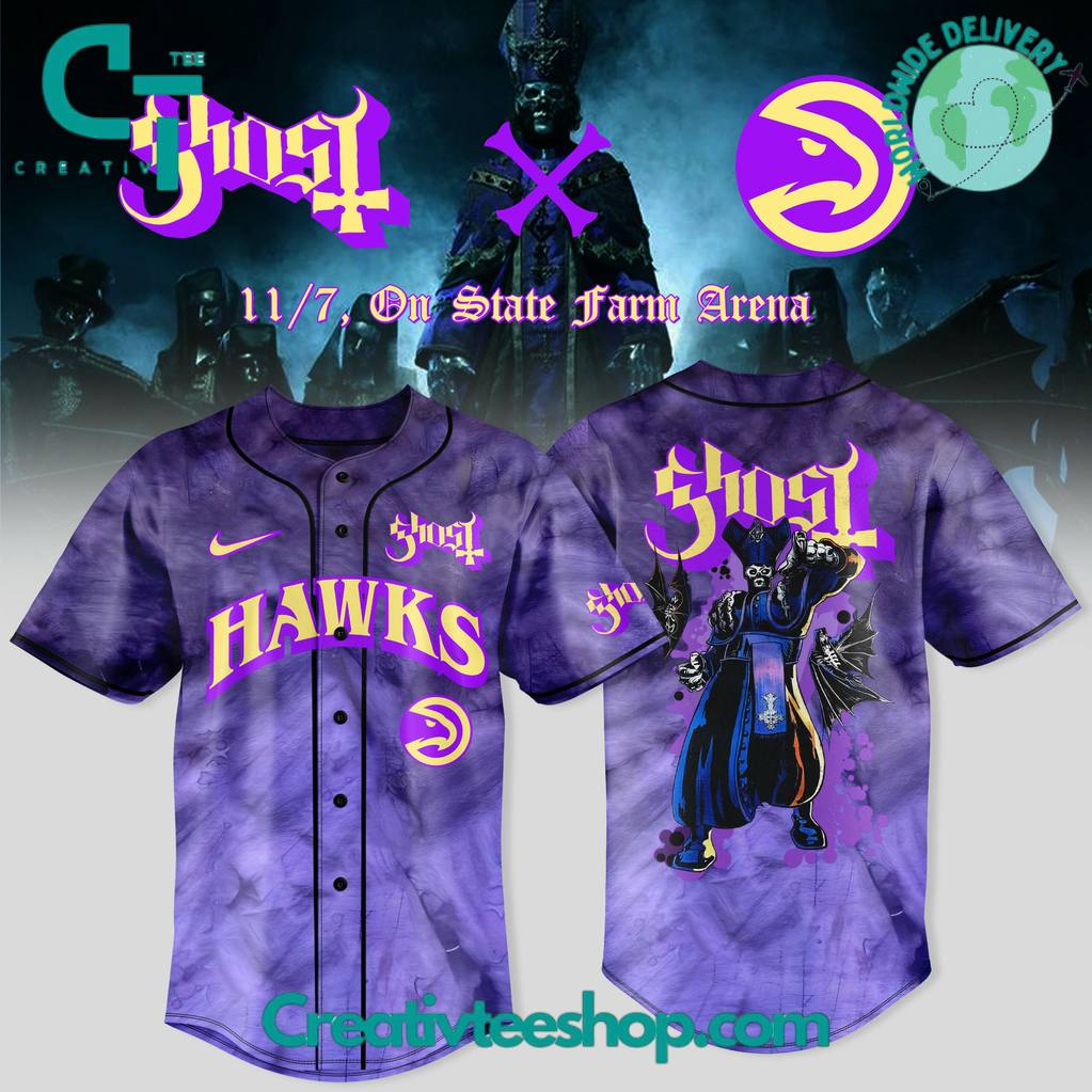Atlanta Hawks x Ghost Band World Tour 2025 Special Baseball Jersey