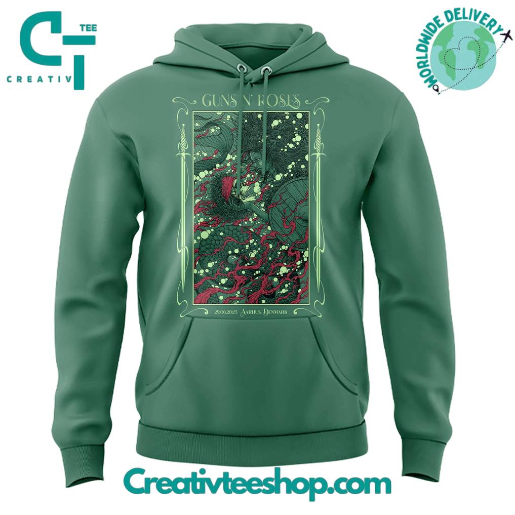 Guns N’ Roses World Tour to Aarhus 2025 Limited Edition Green Hoodie