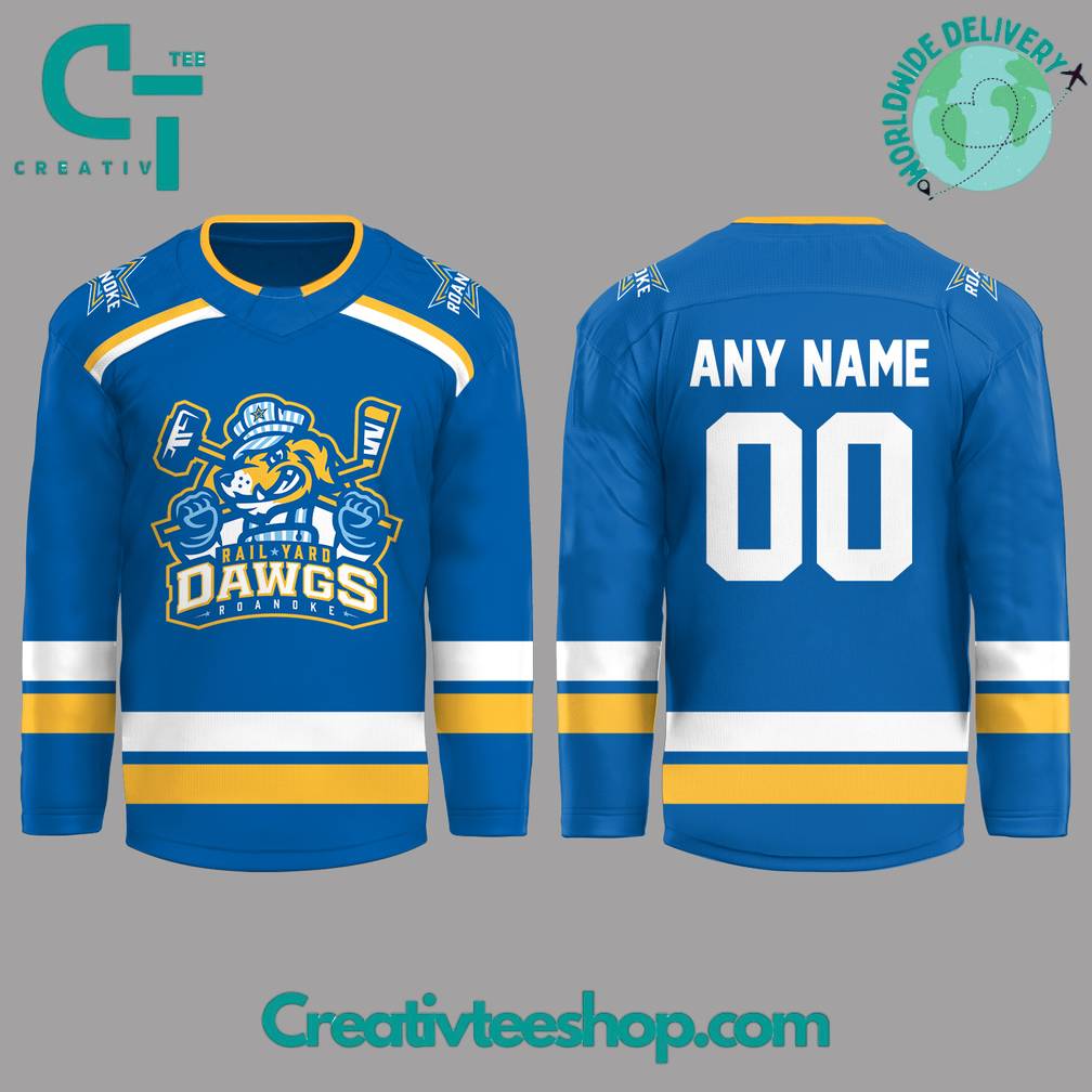 Roanoke Rail Yard Dawgs Special New Logo Custom Hockey Jersey – Blue