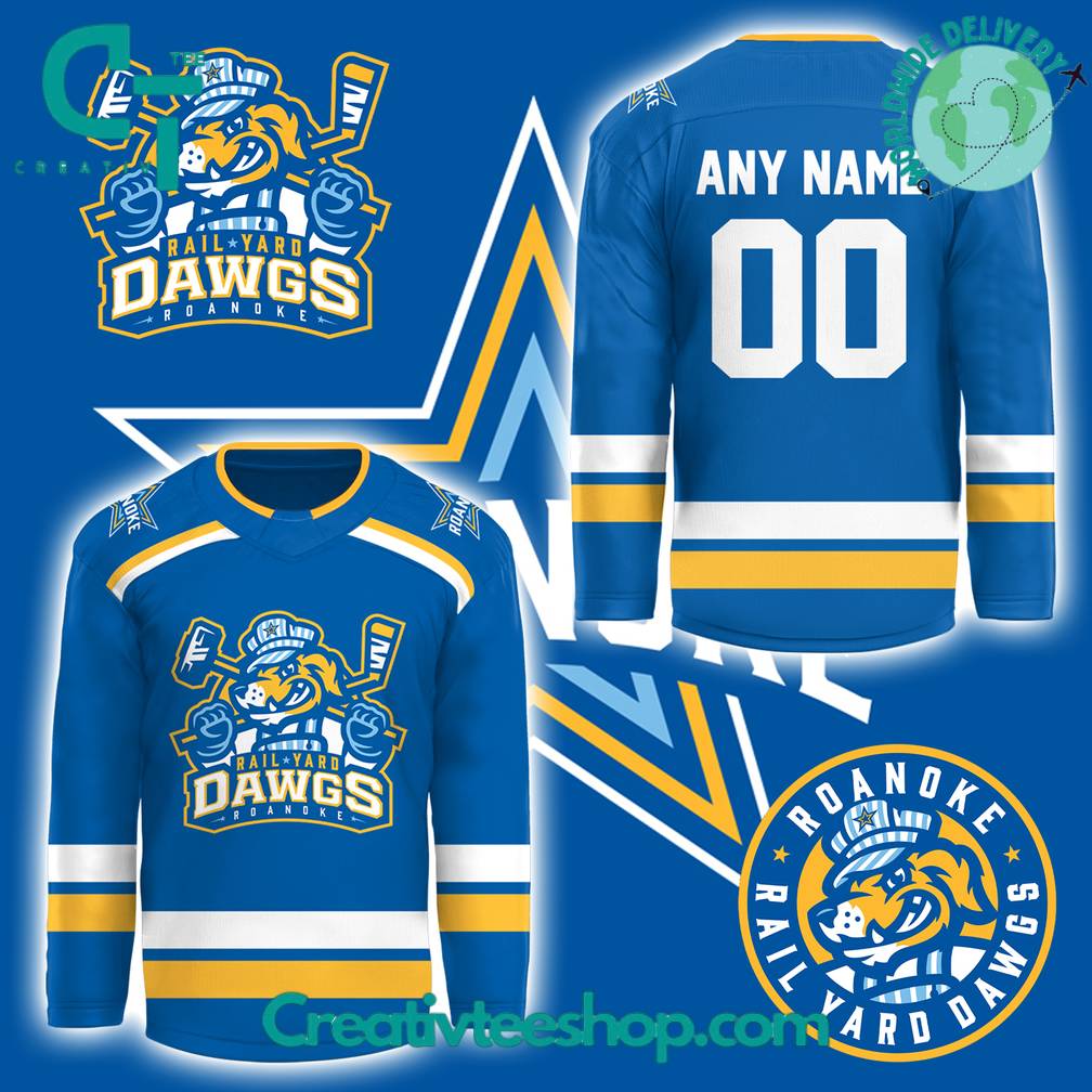 Roanoke Rail Yard Dawgs Special New Logo Custom Hockey Jersey – Blue