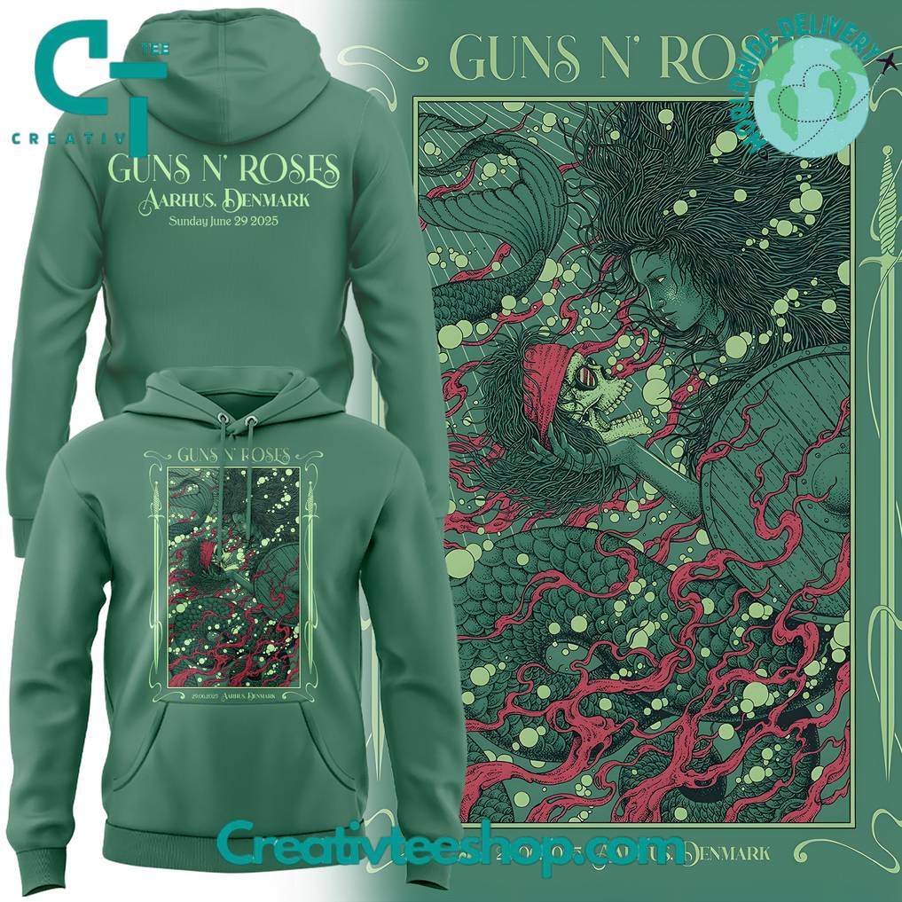Guns N’ Roses World Tour to Aarhus 2025 Limited Edition Green Hoodie