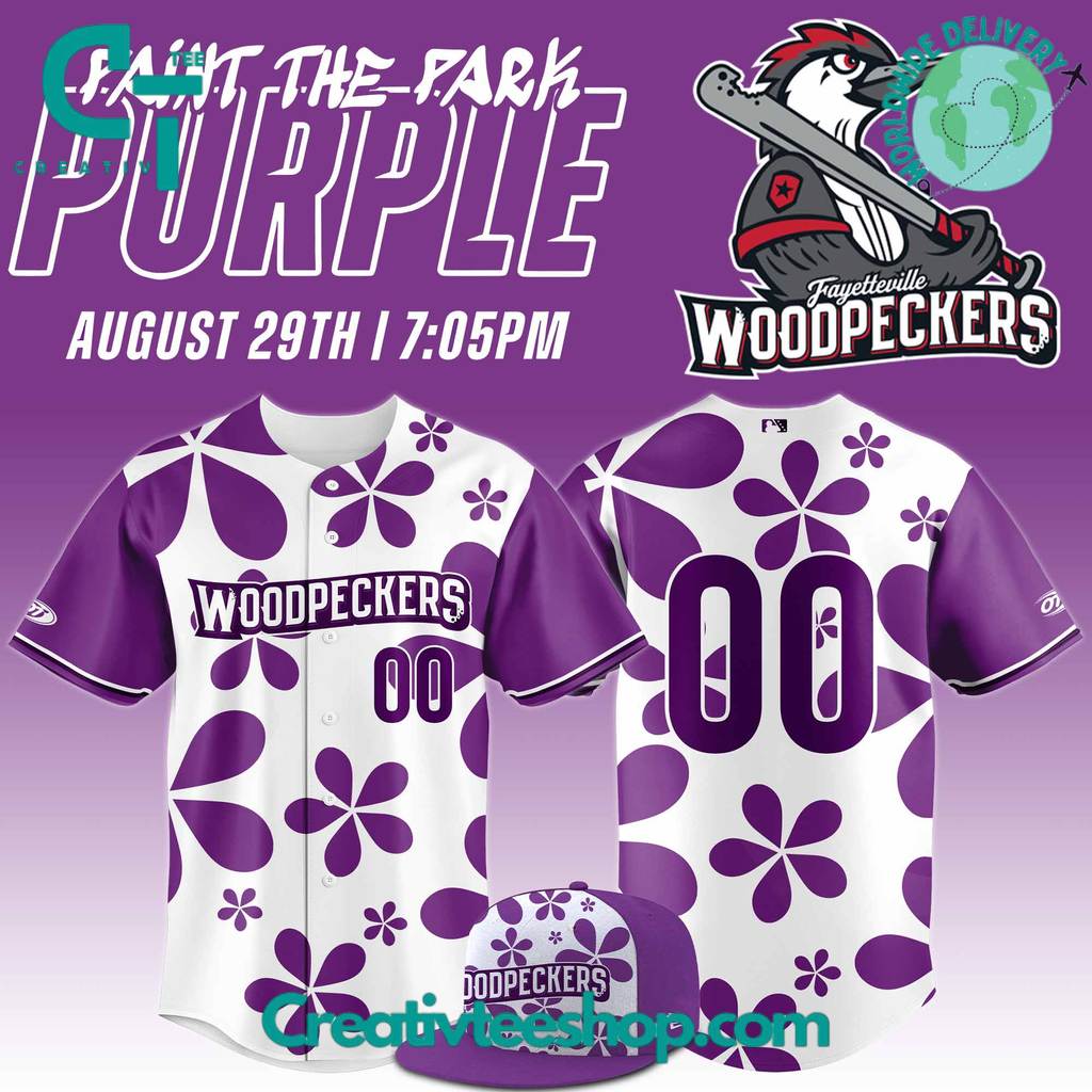 Fayetteville Woodpecker Purple Paint the Park Custom Baseball Jersey
