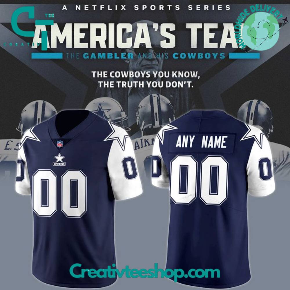 Dallas Cowboys Americas Team 1995 Throwback Retired Player Football Jersey – Navy Dallas Cowboys Americas Team 1995 Throwback Retired Player Football Jersey – Navy