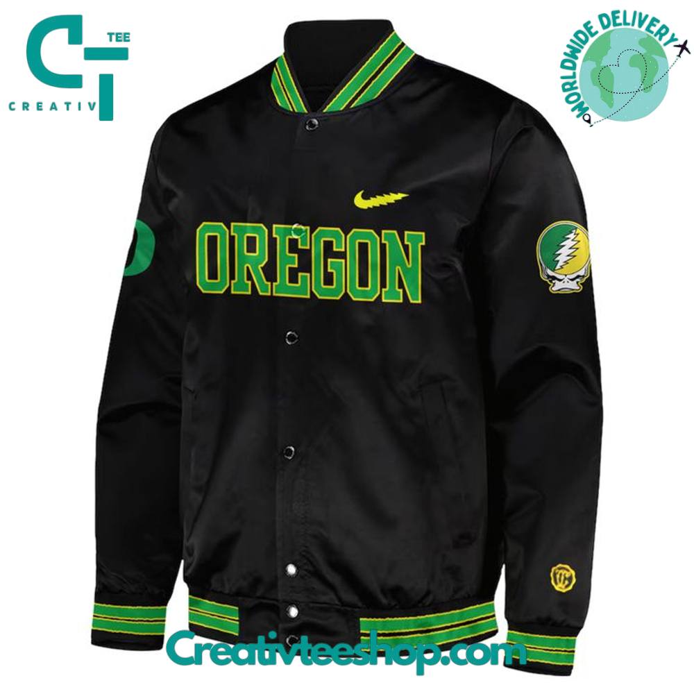 Grateful Dead x Oregon Duck Football Black Bomber Jacket
