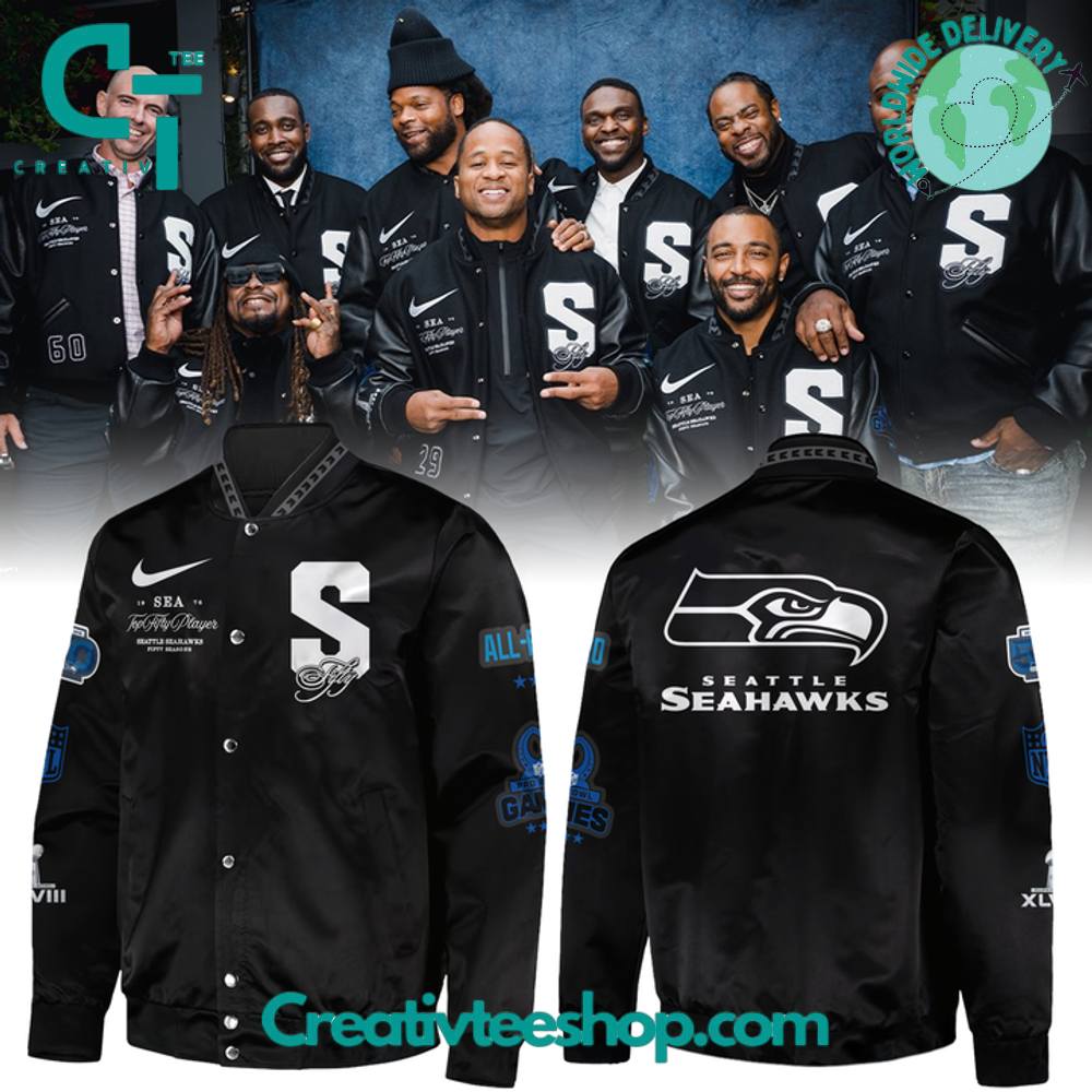 Seattle Seahawks Top 50 Seahawks of All Time Exclusive Version Bomber Jacket Seattle Seahawks Top 50 Seahawks of All Time Exclusive Version Bomber Jacket